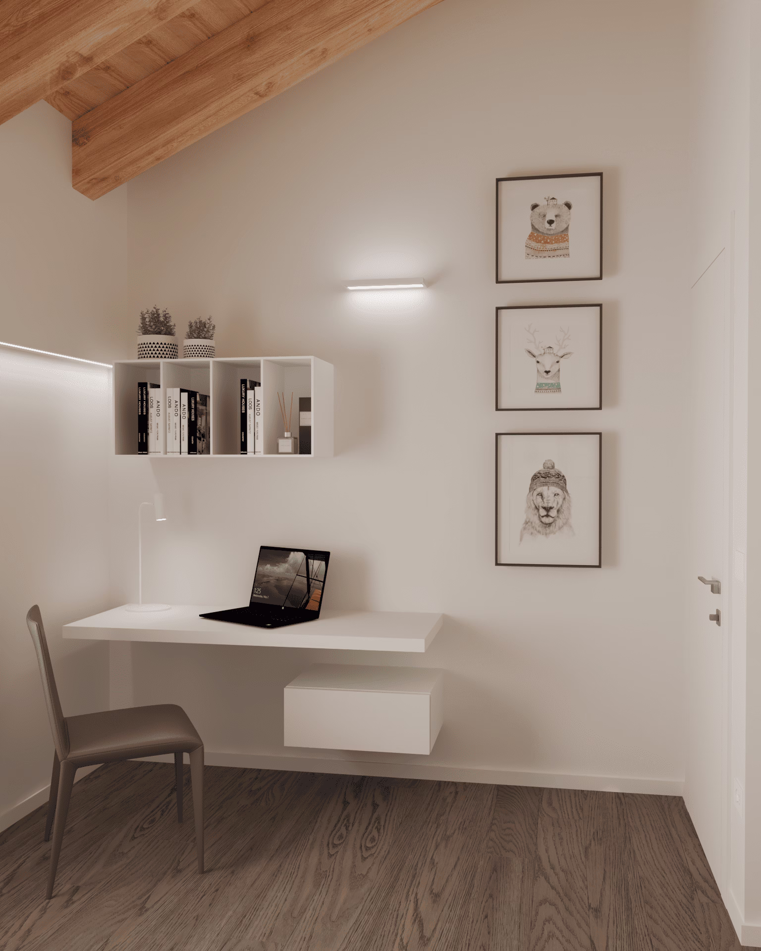 016 LUCA MASON - APPARTAMENTO - ZONA NOTTE_005V.effectsResult Scrivania Caccaro in camera da letto minimal bianco e antracite, arredamento su misura MOOD ARTISAN Treviso.