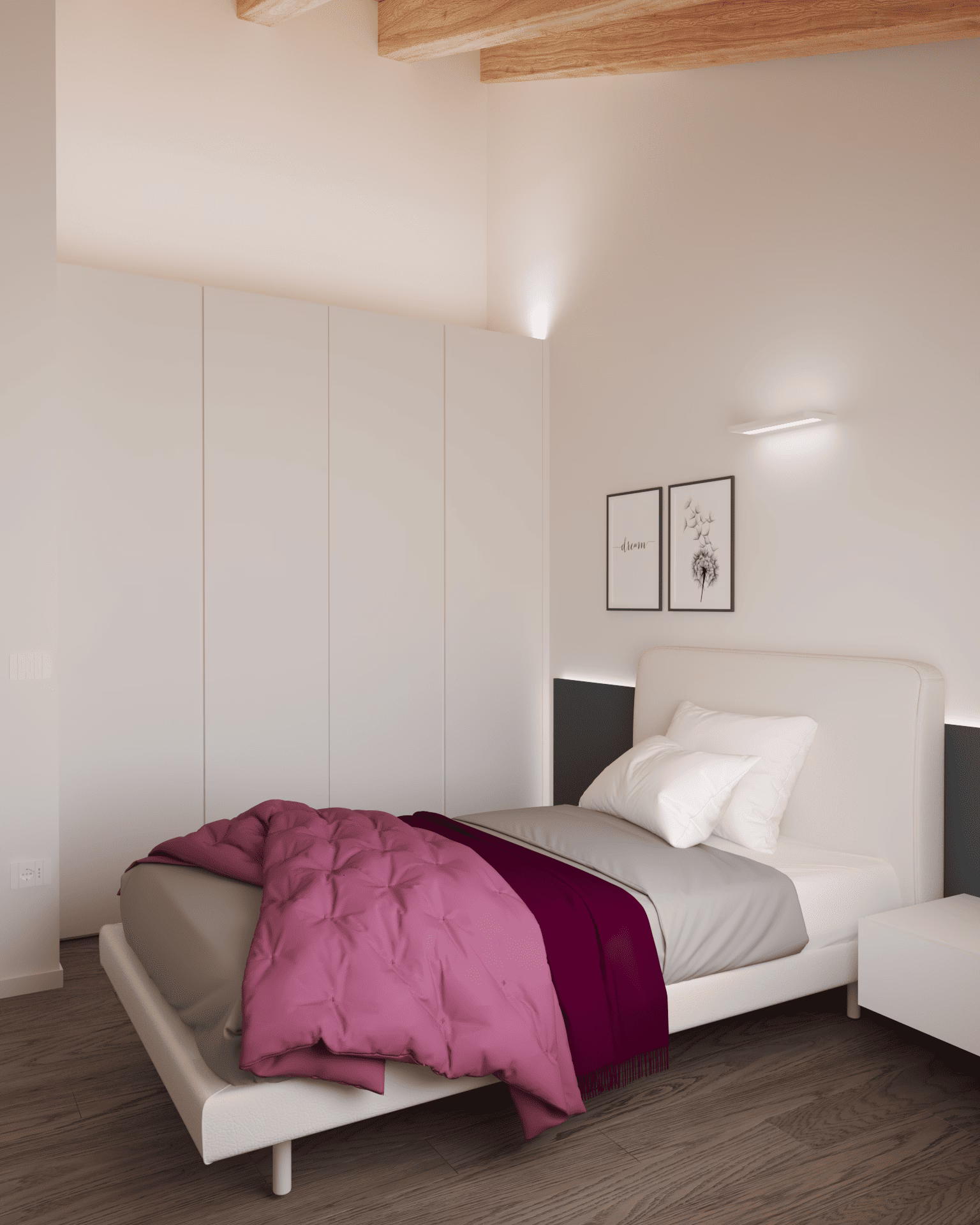 Camera da letto moderna e minimal Dettaglio armadio su misura Caccaro nella prima camera da letto, progetto MOOD ARTISAN Treviso