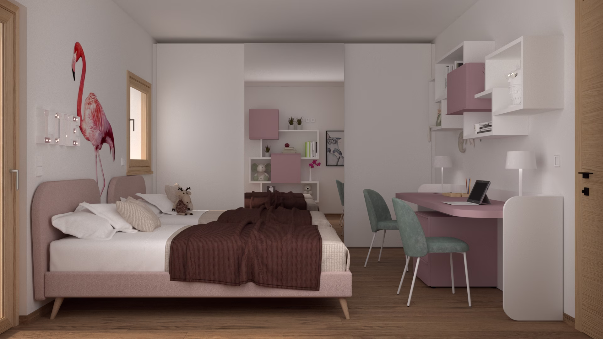 Cameretta per Bambine in Tonalità di Ros VISTA INSIEME Cameretta per Bambine in Tonalità di RosA