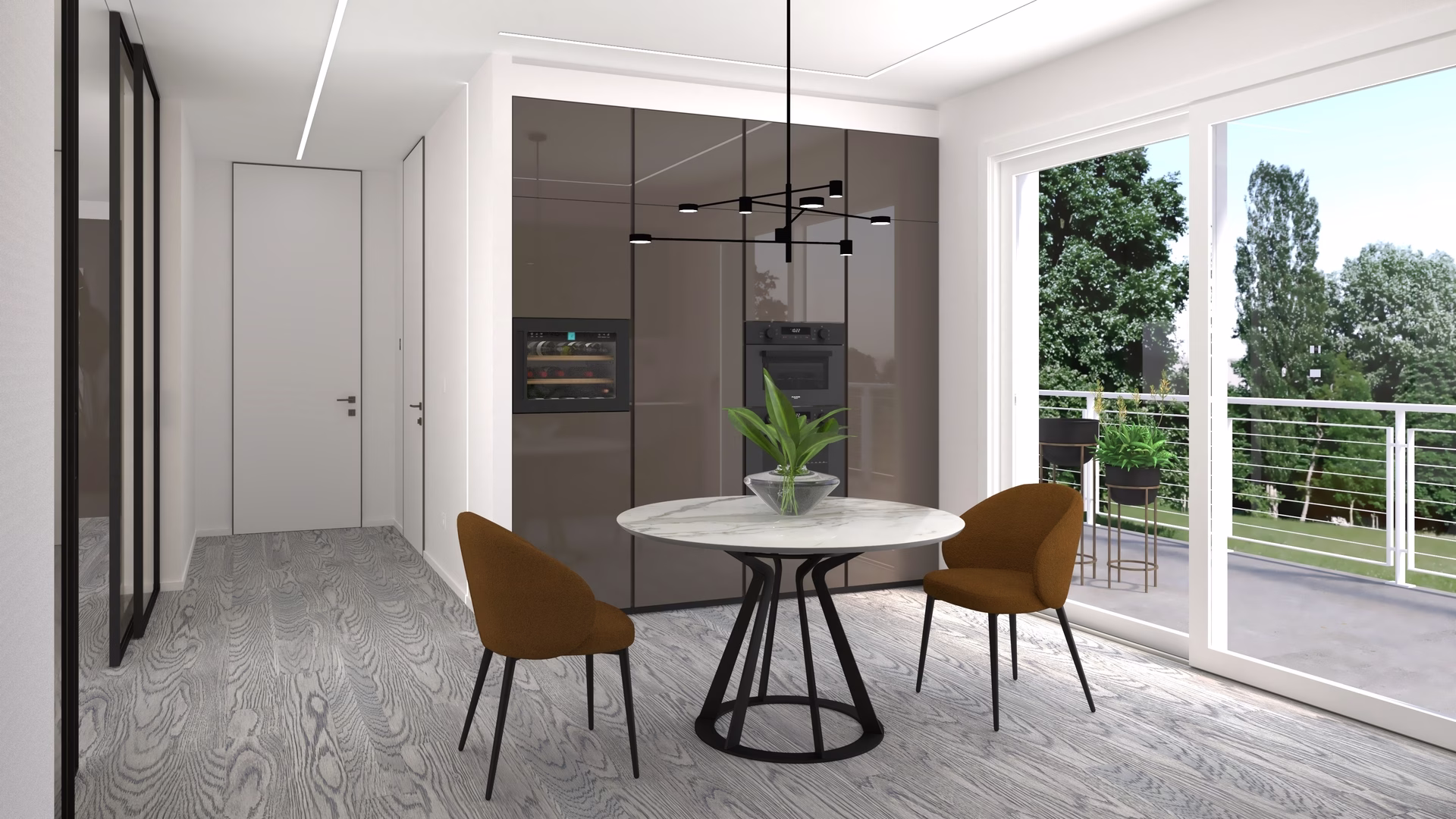 Cucina laccato lucido marrone con top in quarzo effetto marmo, progetto MOOD ARTISAN, provincia di Padova Cucina laccato lucido marrone con top in quarzo effetto marmo, progetto MOOD ARTISAN, provincia di Padova