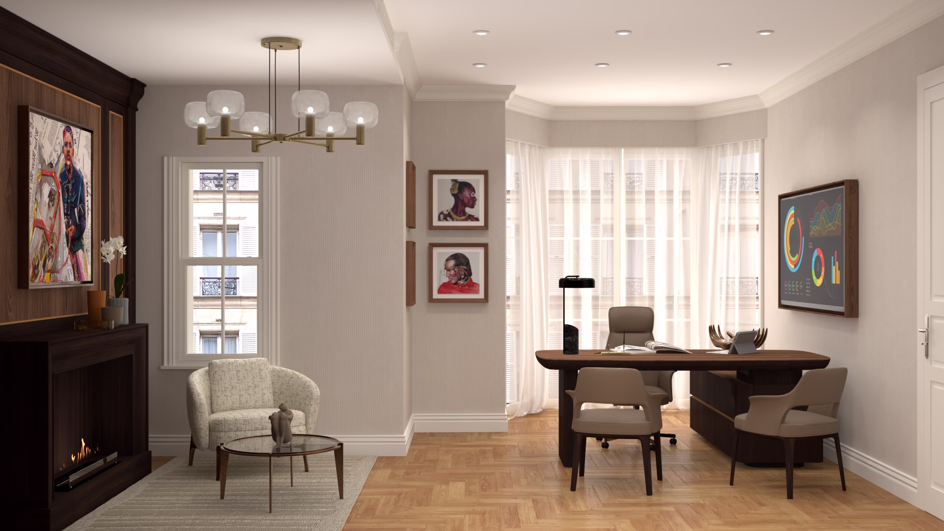 Boiserie e camino realizzato in finiture pregiatte, progetto residenziale Londra Boiserie e camino realizzato in finiture pregiatte, progetto residenziale Londra