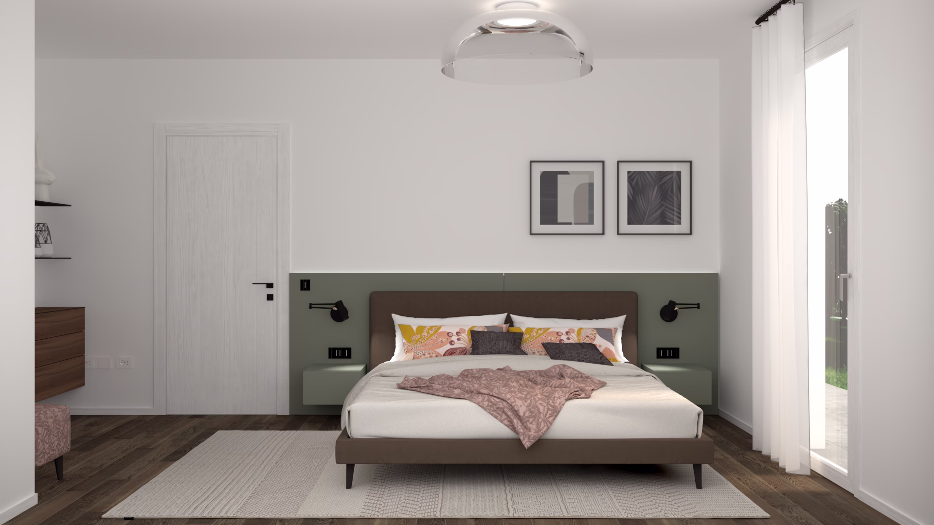 camera rauno e giulia Letto su misura in pelle invecchiata con testiera laccato opaco retroilluminata, interior design Padova