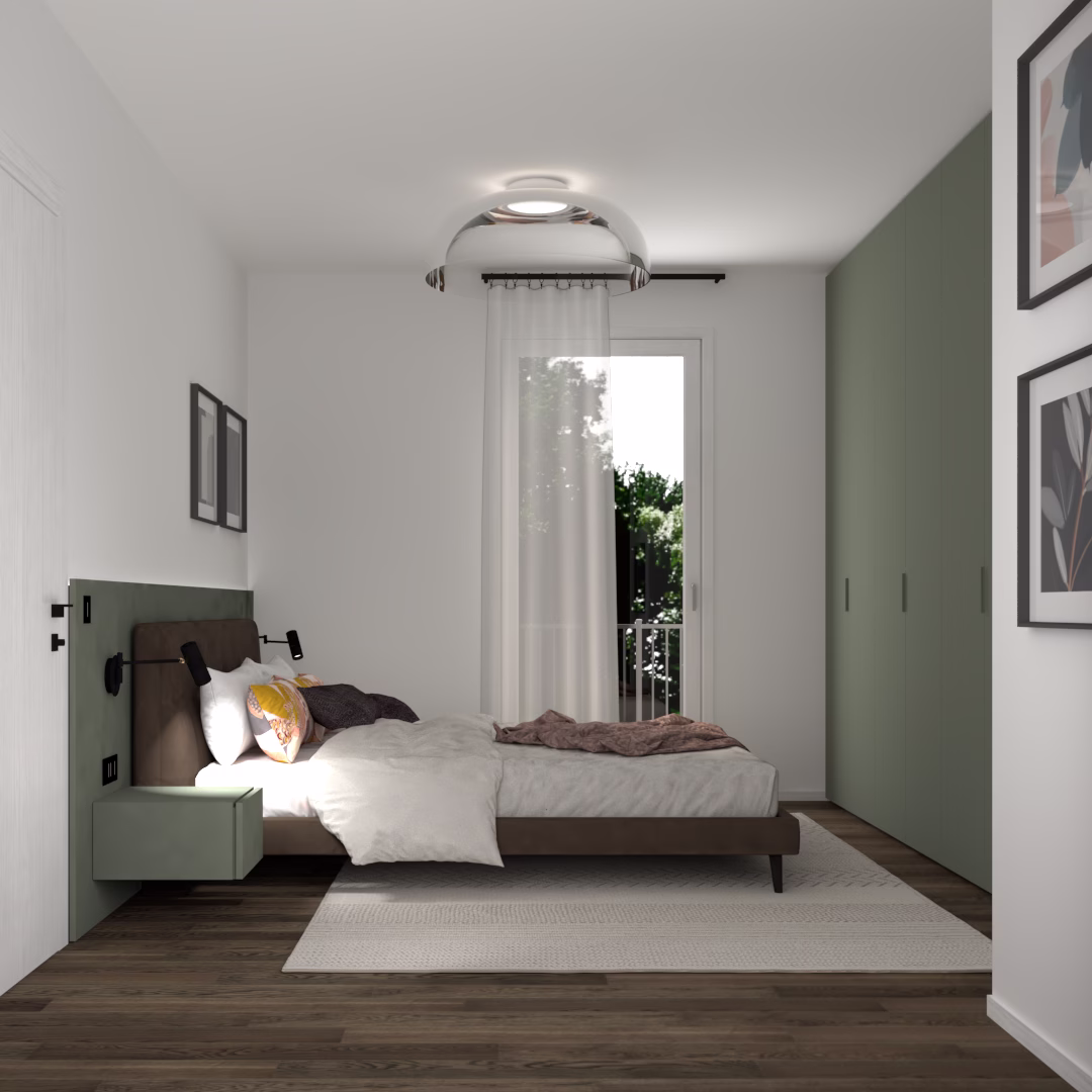 camera padova Letto su misura in pelle invecchiata con testiera laccato opaco retroilluminata, interior design Padova