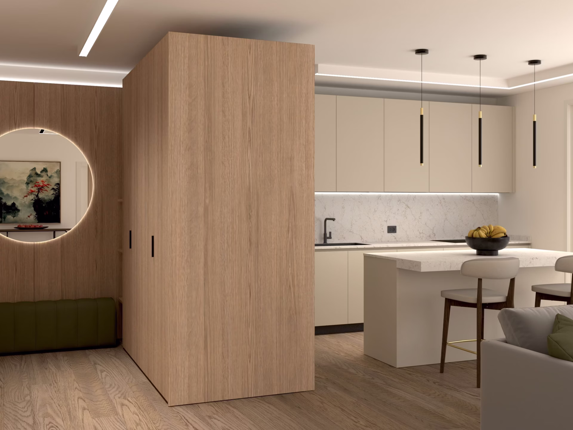SHIRLEY - CONCEPT - LIVING - 003 cucina e living appartamento treviso con poltrona realizzata artigianalmente